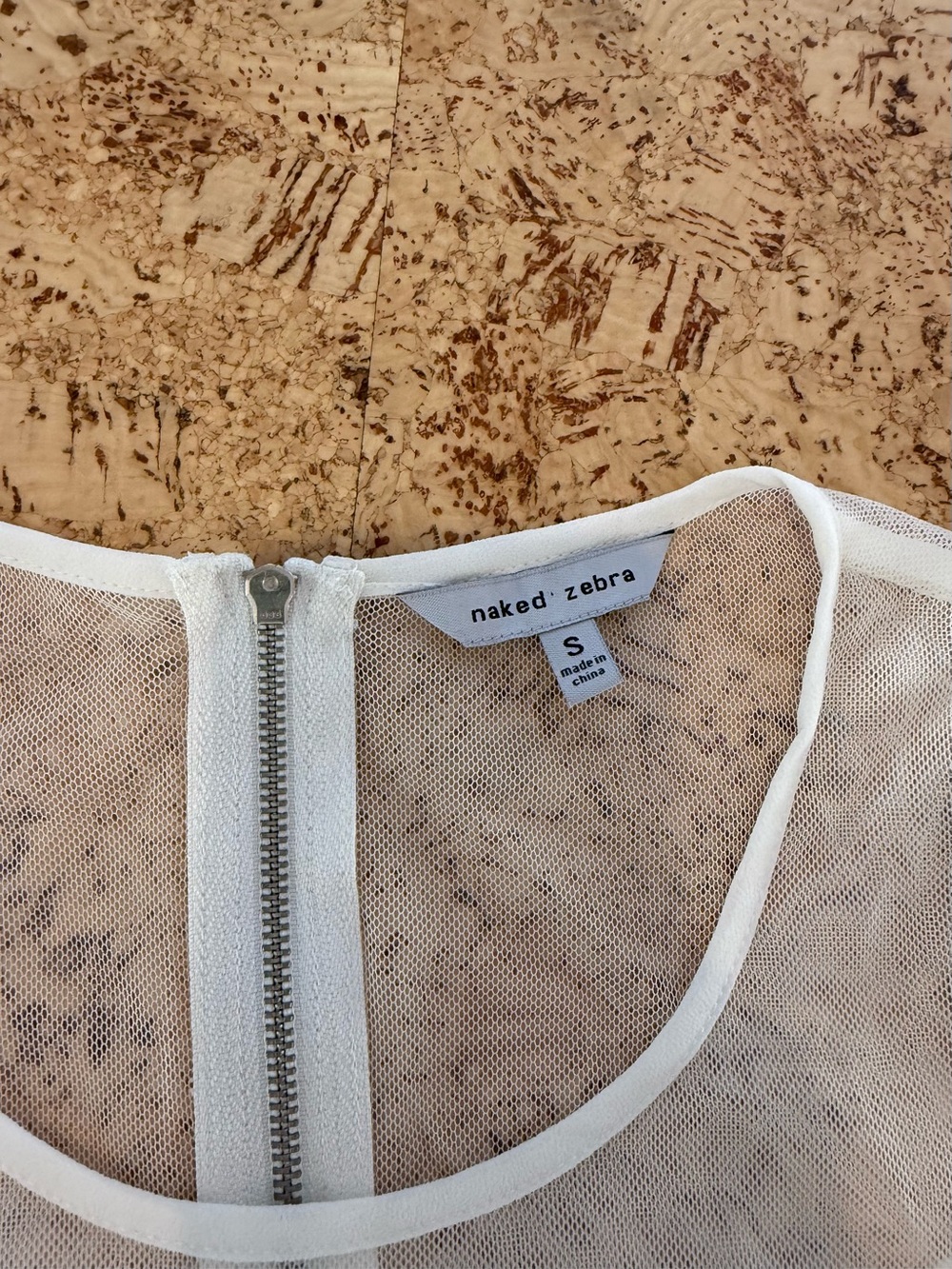 Naked Zebra Ivory Sheer Mesh Tank with Back Zipper - Picture 4 of 5